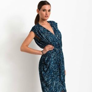 100%Silk Blue Palm Mini Dress S-M